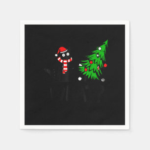 Funny Black Cat Geschenk Pushing Weihnachtsbaum üb Serviette