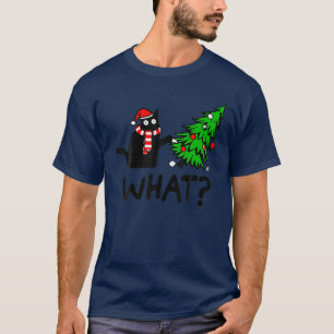 Funny Black Cat Geschenk Pushing Weihnachtsbaum üb T-Shirt