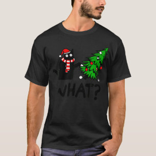 Funny Black Cat Geschenk Pushing Weihnachtsbaum üb T-Shirt