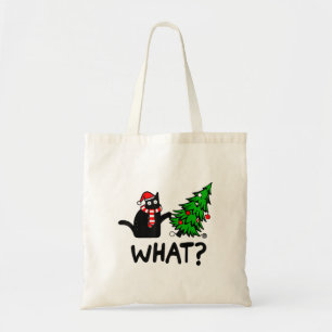 Funny Black Cat Geschenk Pushing Weihnachtsbaum üb Tragetasche