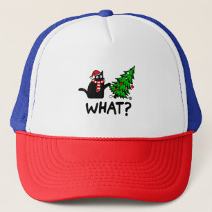 Funny Black Cat Geschenk Pushing Weihnachtsbaum üb Truckerkappe