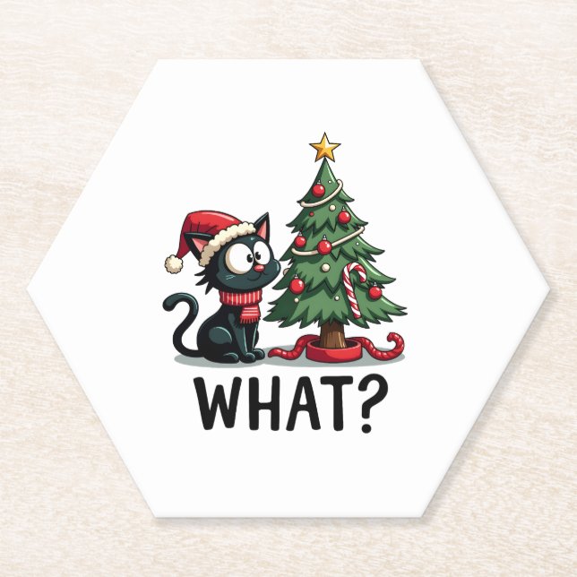 Funny Black Cat Geschenk Pushing Weihnachtsbaum üb Untersetzer (Vorderseite)