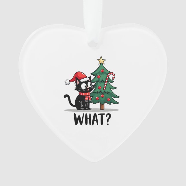 Funny Black Cat Gift Pushing Christmas Tree Over C Ornament (Vorderseite)