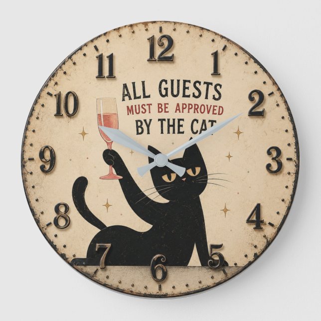 Funny Black Cat  Große Wanduhr (Vorderseite)