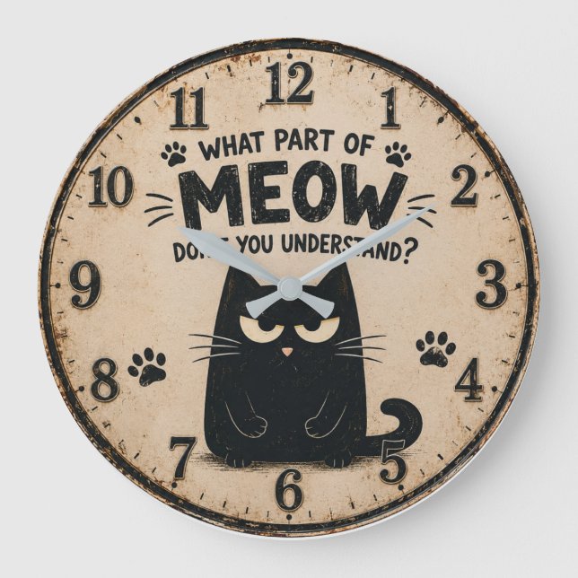 Funny Black Cat Große Wanduhr (Vorderseite)