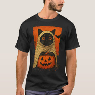 Funny Black Cat Halloween Pumpkin Spooky Ghost Cos T-Shirt
