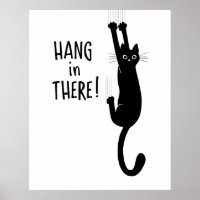 Funny Black Cat Hanging On - Hang in There!