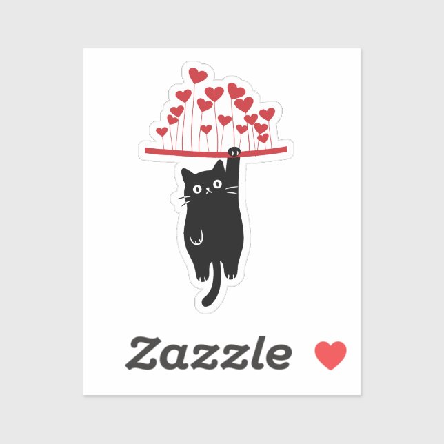 Funny Black Cat Hanging Out Valentine's Day Aufkleber (Blatt)