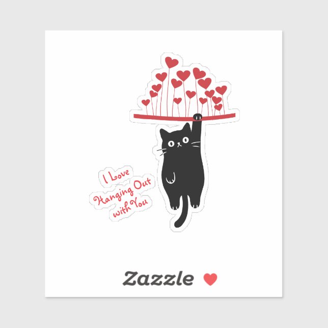 Funny Black Cat Hanging Out Valentine's Day Aufkleber (Blatt)