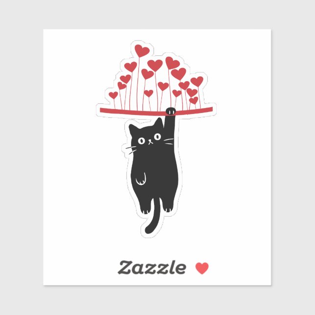 Funny Black Cat Hanging Out Valentine's Day Aufkleber (Blatt)