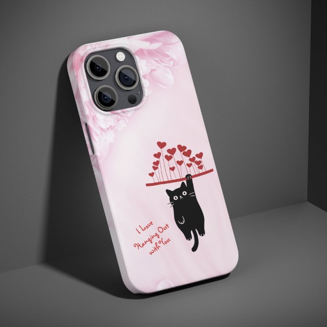 Funny Black Cat Hanging Out Valentine's Day iPhone 15 Pro Hülle (Von Creator hochgeladen)
