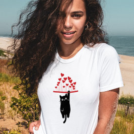 Funny Black Cat Hanging Out Valentine's Day T-Shirt