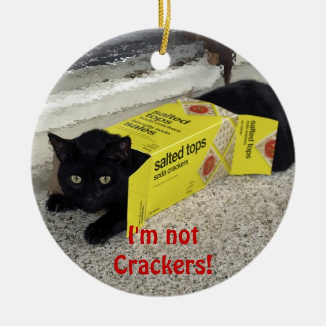 Funny Black Cat Holiday Keramikornament (Vorne)