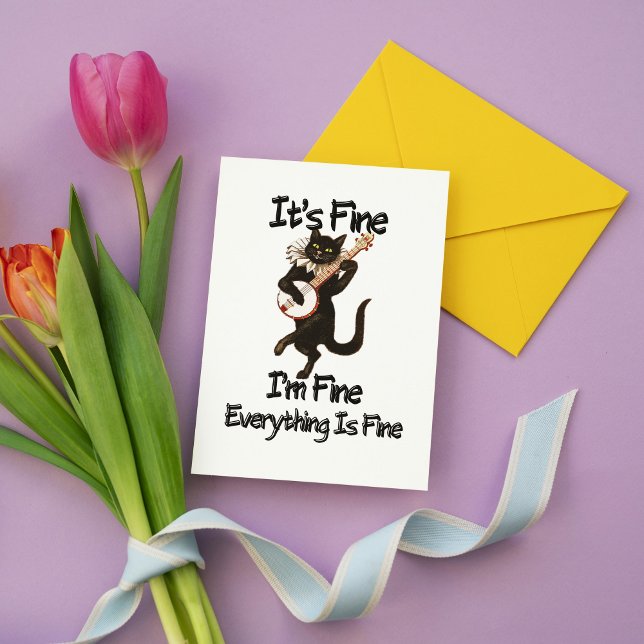 Funny Black Cat "I’m Fine" Carte de voeux de vacan (Funny Black Cat "I’m Fine" Holiday Greeting Card)