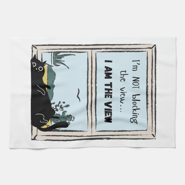 Funny Black Cat, ich bin der Blick Geschirrtuch (Horizontal)