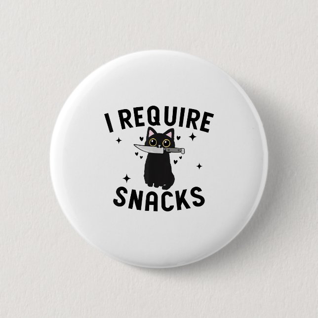 Funny Black Cat, ich brauche Snacks Button (Vorderseite)