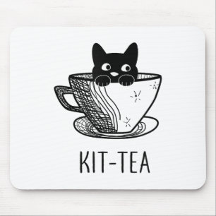 Funny Black Cat Kit-tea Grafik Männer Frauen Mädch Mousepad