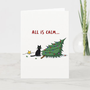 Funny Black Cat klopfen über Weihnachtsbaum Karte
