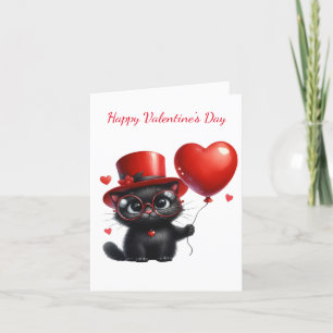 Funny Black Cat mit Balloons Valentinstag Feiertagskarte