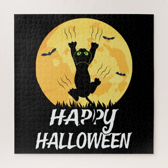 Funny Black Cat Moon Happy Halloween (Vertikal)