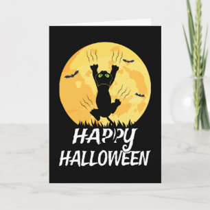 Funny Black Cat Moon Happy Halloween Karte