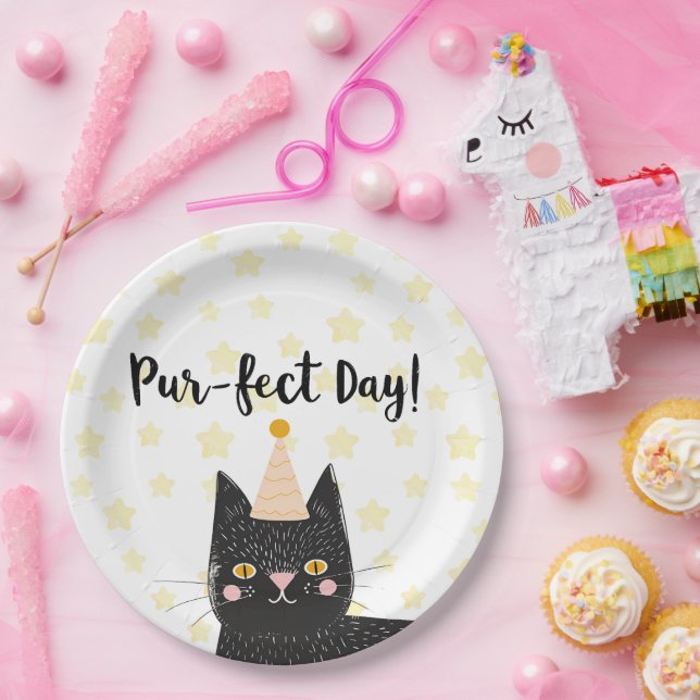 Funny Black Cat Perfect Day Geburtstag Pappteller (Party)