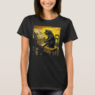 Funny Black Cat Pianist Mais auf dem Cob T-Shirt