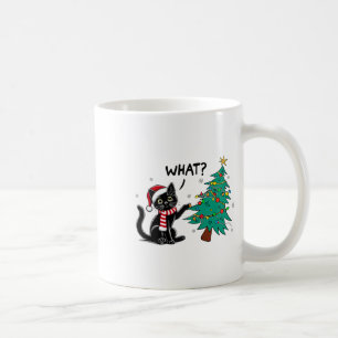 Funny Black Cat Pushing Christmas Tree Over Cat Wh Kaffeetasse