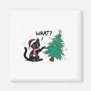 Funny Black Cat Pushing Christmas Tree Over Cat Wh Magnet