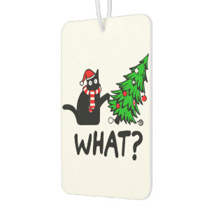 Funny Black Cat Pushing Christmas Tree Pet Lover Autolufterfrischer