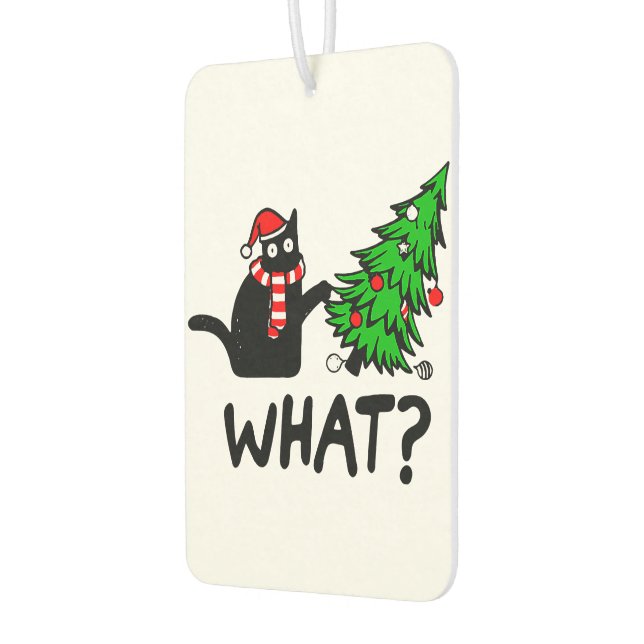 Funny Black Cat Pushing Christmas Tree Pet Lover Autolufterfrischer (Links)