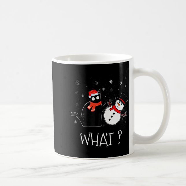 Funny Black Cat Pushing Snowman Christmas Winter C Kaffeetasse (Rechts)