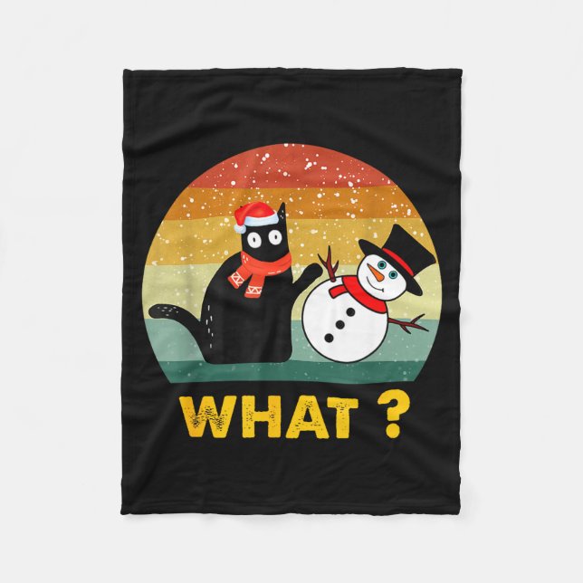 Funny Black Cat Pushing Snowman Xmas Winter Costum Fleecedecke (Vorderseite)