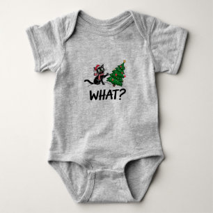 Funny Black Cat Pushing Weihnachtsbaum Katze Was? Baby Strampler