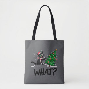 Funny Black Cat Pushing Weihnachtsbaum Katze Was? Tasche