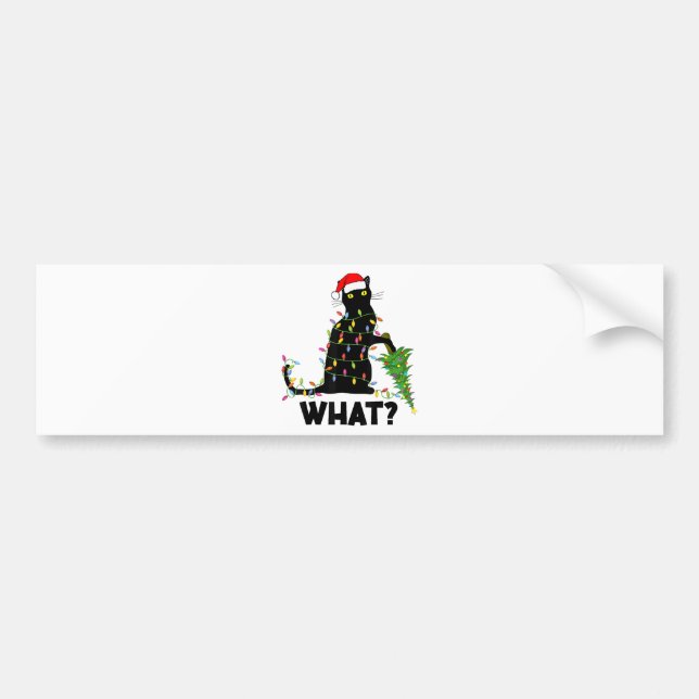 Funny Black Cat Pushing Weihnachtsbaum über Cat Ch Autoaufkleber (Vorne)