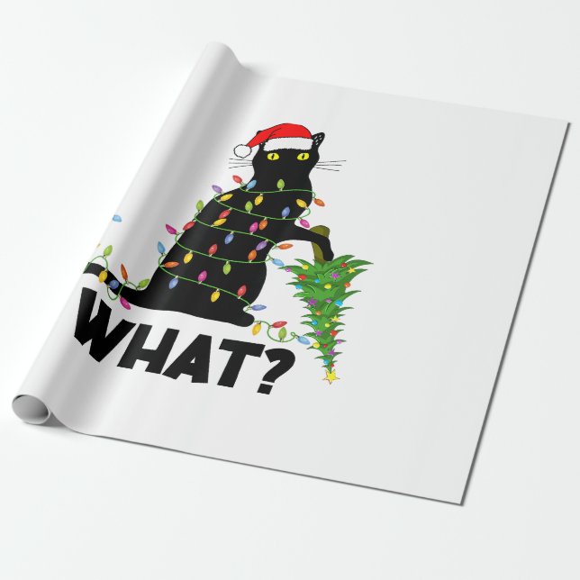 Funny Black Cat Pushing Weihnachtsbaum über Cat Ch Geschenkpapier (Ungerollt)
