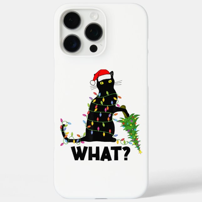Funny Black Cat Pushing Weihnachtsbaum über Cat Ch iPhone 16 Pro Max Hülle (Rückseite)
