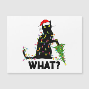Funny Black Cat Pushing Weihnachtsbaum über Cat Ch Magnetkarte