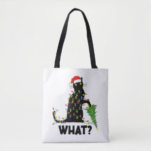 Funny Black Cat Pushing Weihnachtsbaum über Cat Ch Tasche