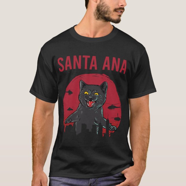 Funny Black Cat Santa Ana T-Shirt (Vorderseite)