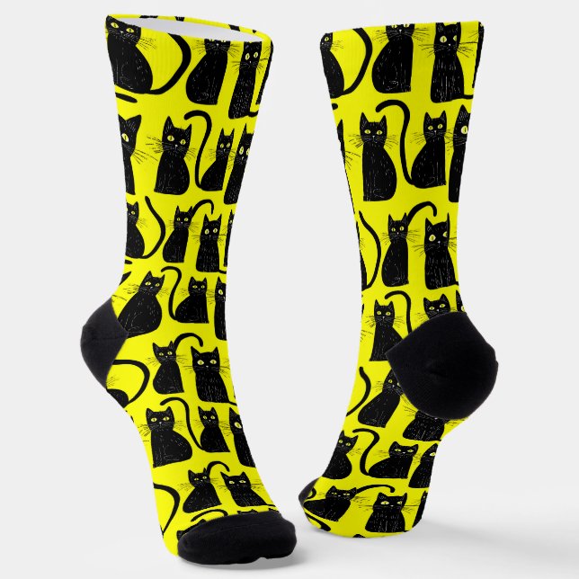 Funny Black Cat Socks Socken (Gewinkelt)