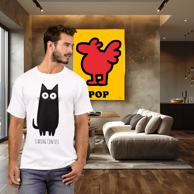 Funny Black Cat Staring Contest | Niedlicher Cat S T-Shirt (Von Creator hochgeladen)