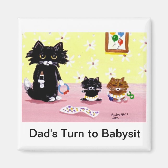 Funny Black Cat Tabby Art Magnet (Vorne)