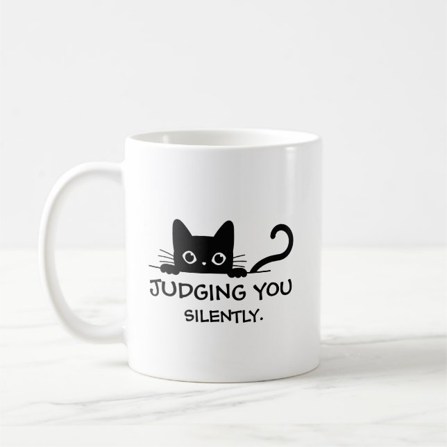 Funny Black Cat Tasse - Sie schweigend beurteilen (Links)