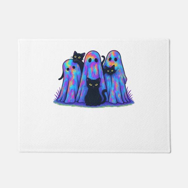 Funny Black Cat und Ghost Halloween Essential T-Sh Fußmatte (Vorderseite)