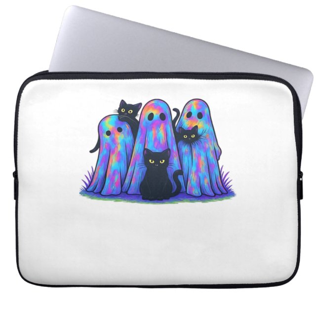 Funny Black Cat und Ghost Halloween Essential T-Sh Laptopschutzhülle (Vorderseite)