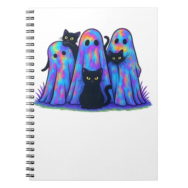 Funny Black Cat und Ghost Halloween Essential T-Sh Notizblock (Vorderseite)
