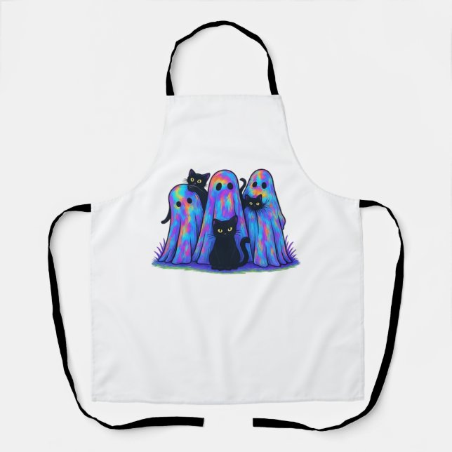 Funny Black Cat und Ghost Halloween Essential T-Sh Schürze (Vorderseite)