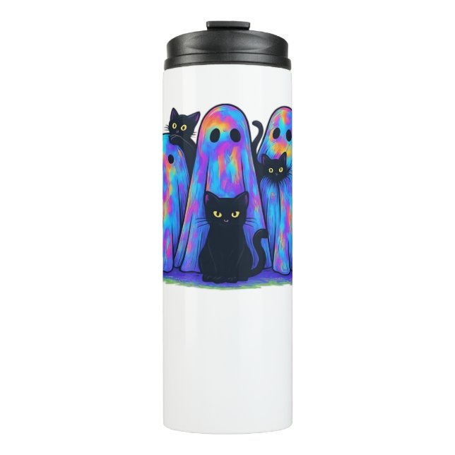 Funny Black Cat und Ghost Halloween Essential T-Sh Thermosbecher (Vorderseite)